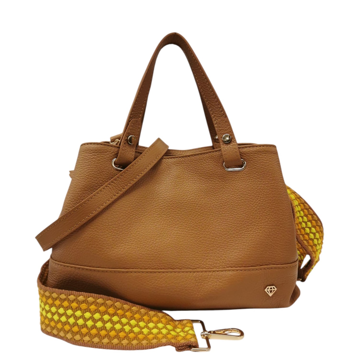 Caleidos Borsa a Mano Media Donna in Pelle Caramello con Doppia Tracolla