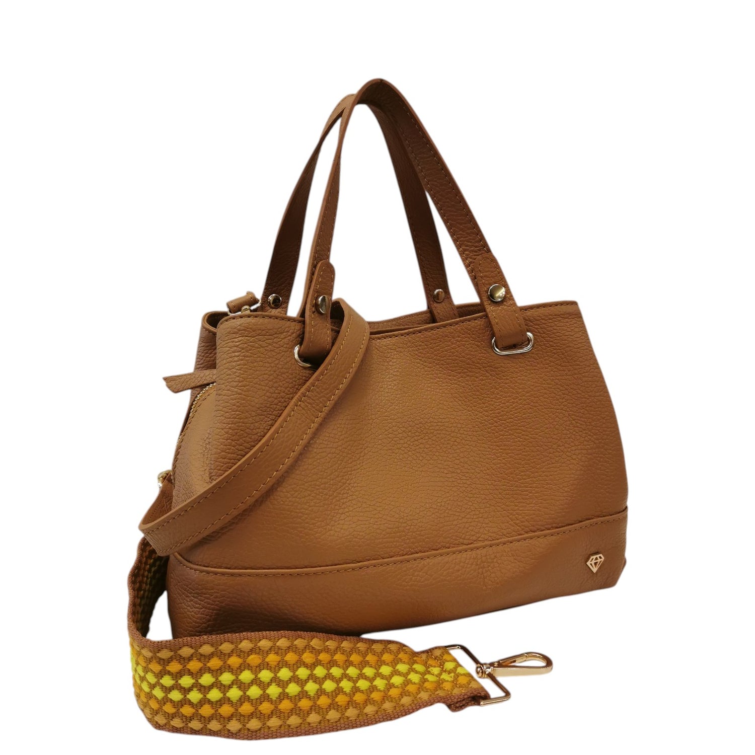 Caleidos Borsa a Mano Media Donna in Pelle Caramello con Doppia Tracolla