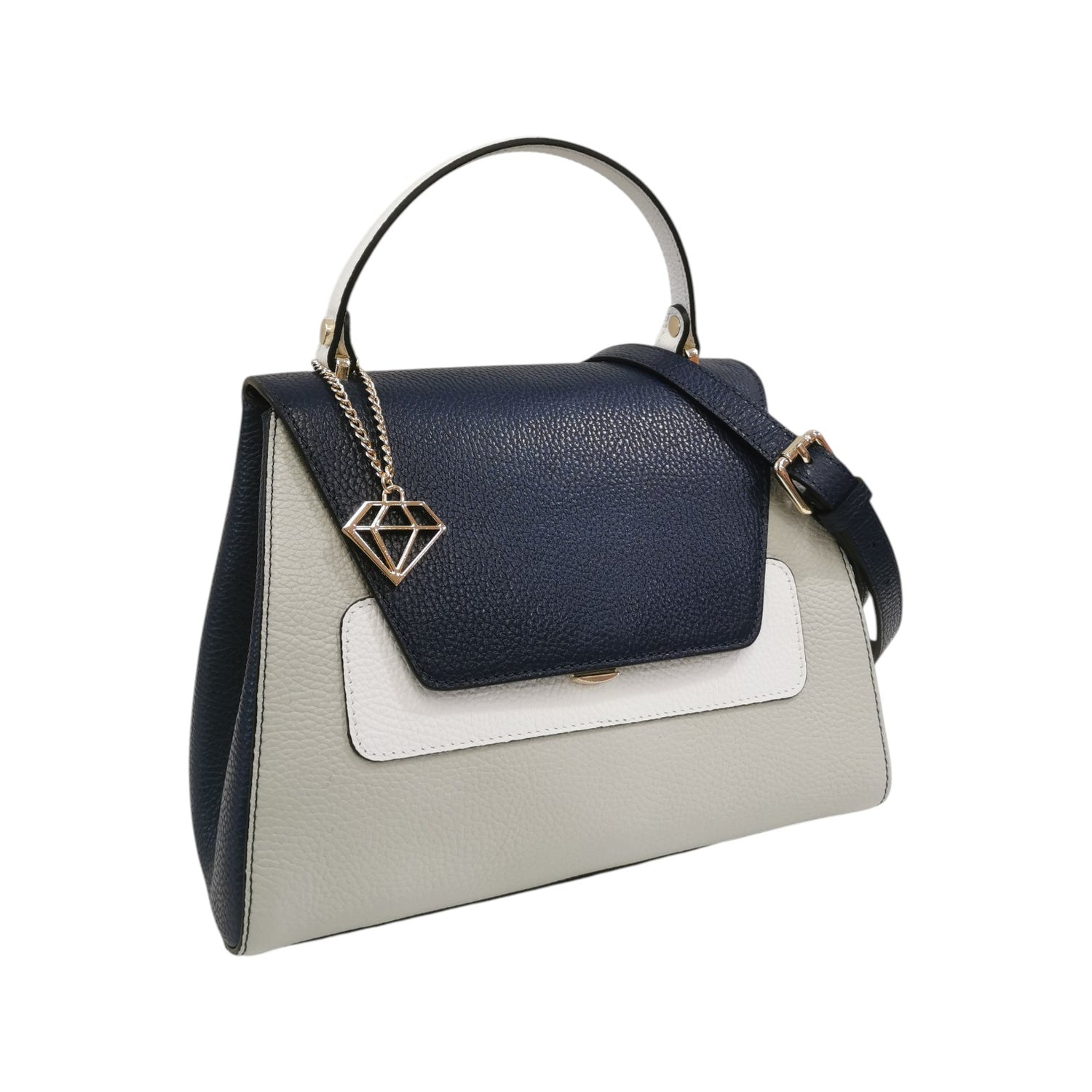 Caleidos Borsa a Mano Media Donna in Pelle Blu Mix con Tracolla