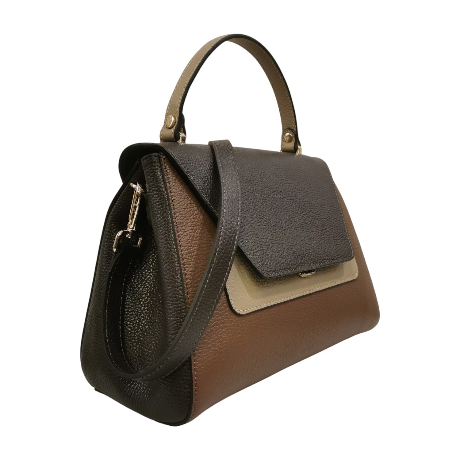 Caleidos Borsa a Mano Media Donna in Pelle Marrone Multi con Tracolla