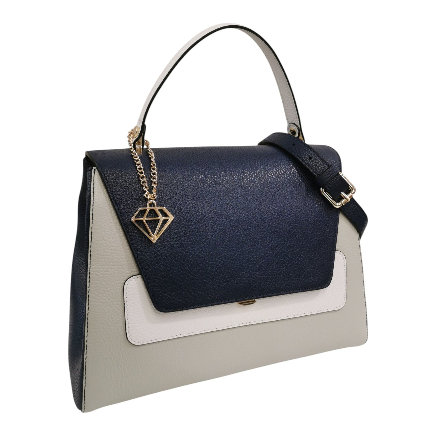 Caleidos Borsa a Mano Grande Donna in Pelle Blu Mix con Tracolla