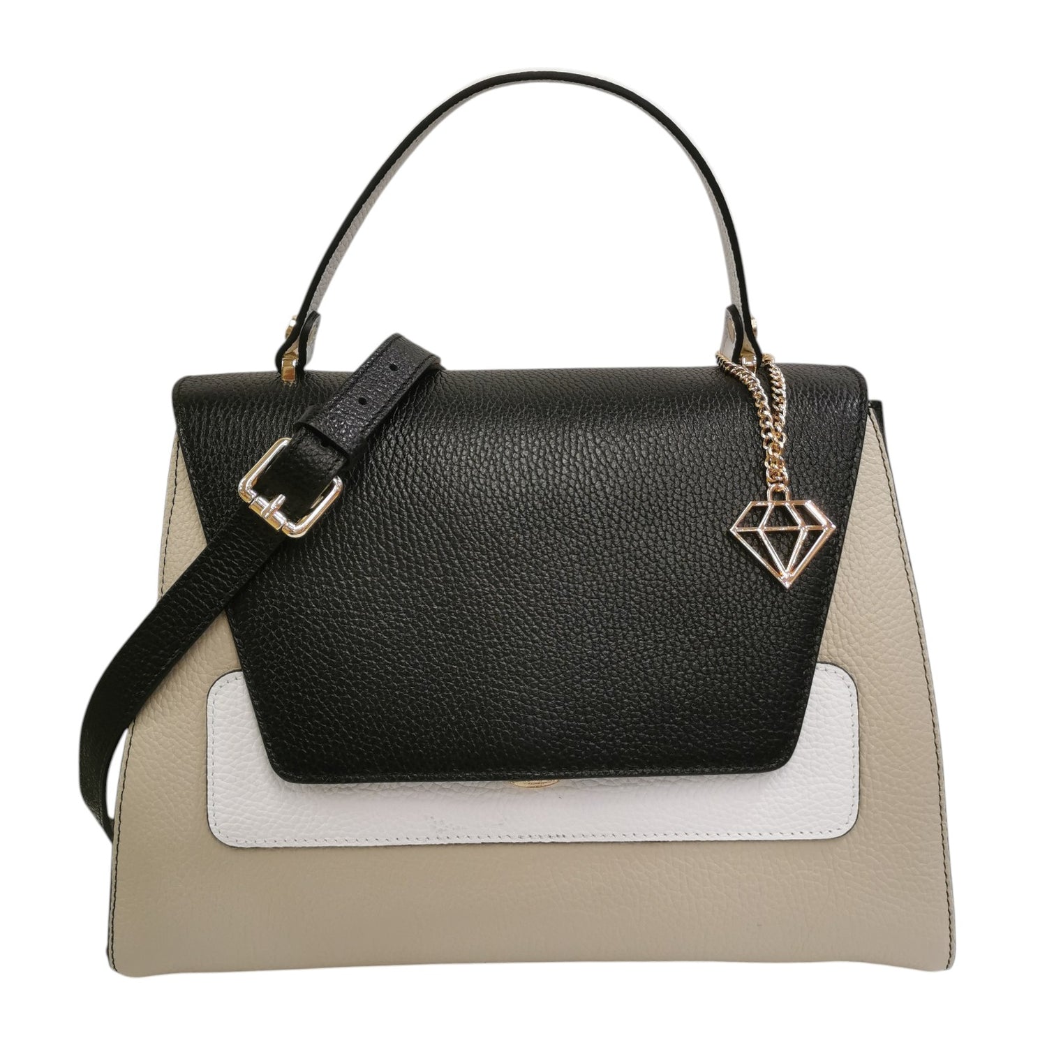 Caleidos Borsa a Mano Grande Donna in Pelle Nero Mix con Tracolla