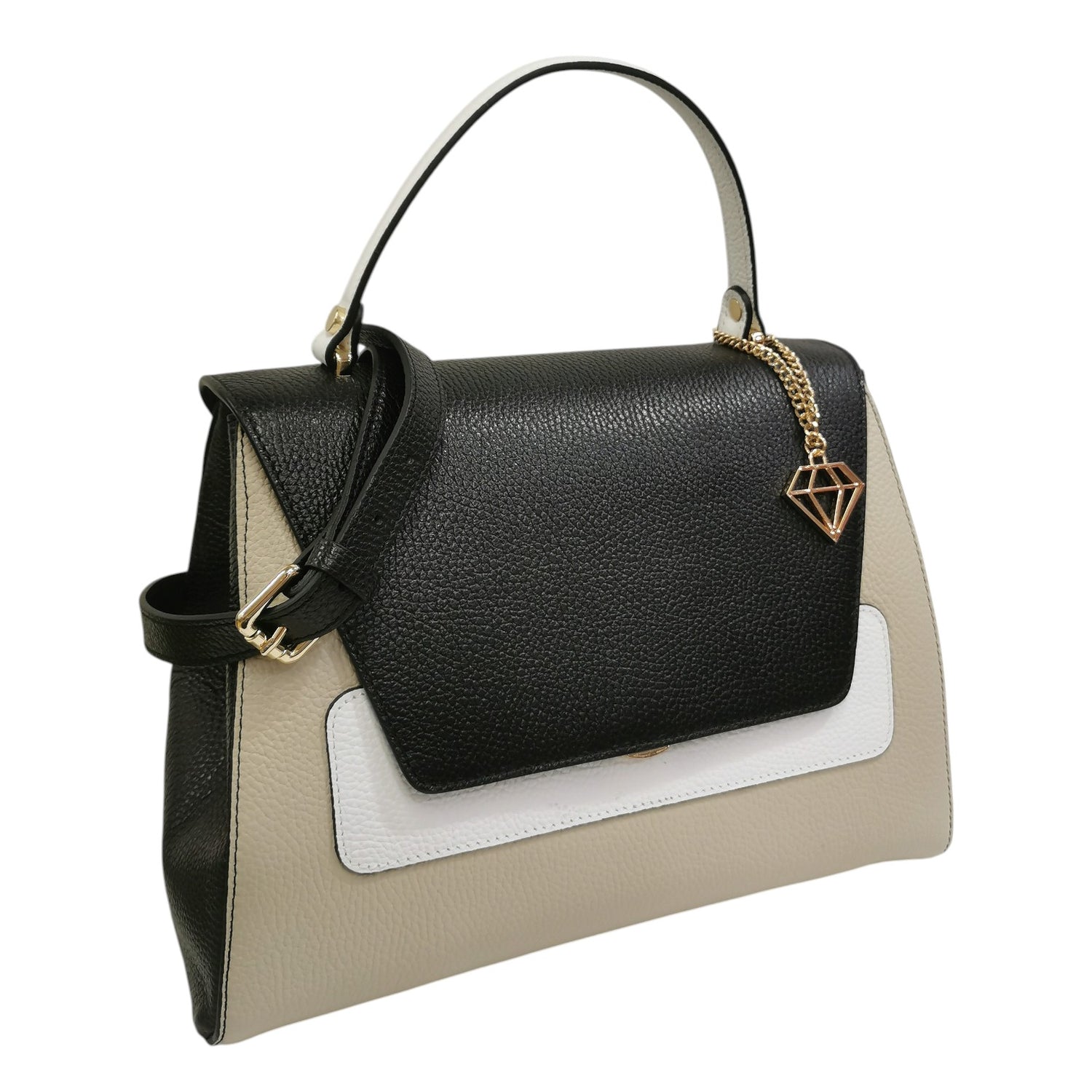 Caleidos Borsa a Mano Grande Donna in Pelle Nero Mix con Tracolla