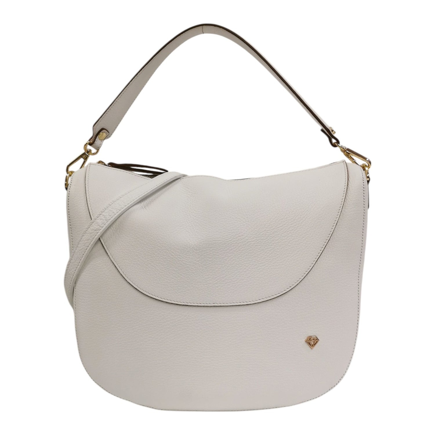 Caleidos Borsa a Spalla Donna in Pelle Bianca con Tracolla e Manico Removibile