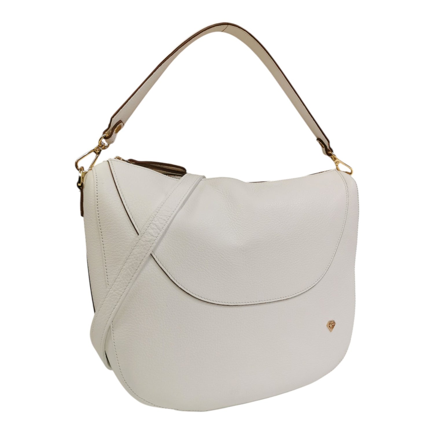 Caleidos Borsa a Spalla Donna in Pelle Bianca con Tracolla e Manico Removibile