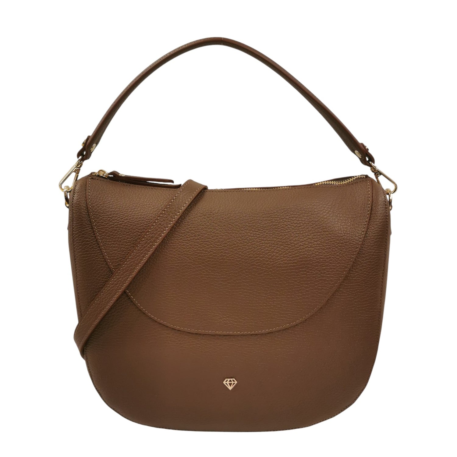 Caleidos Borsa a Spalla Donna in Pelle Castoro con Tracolla e Manico Removibile