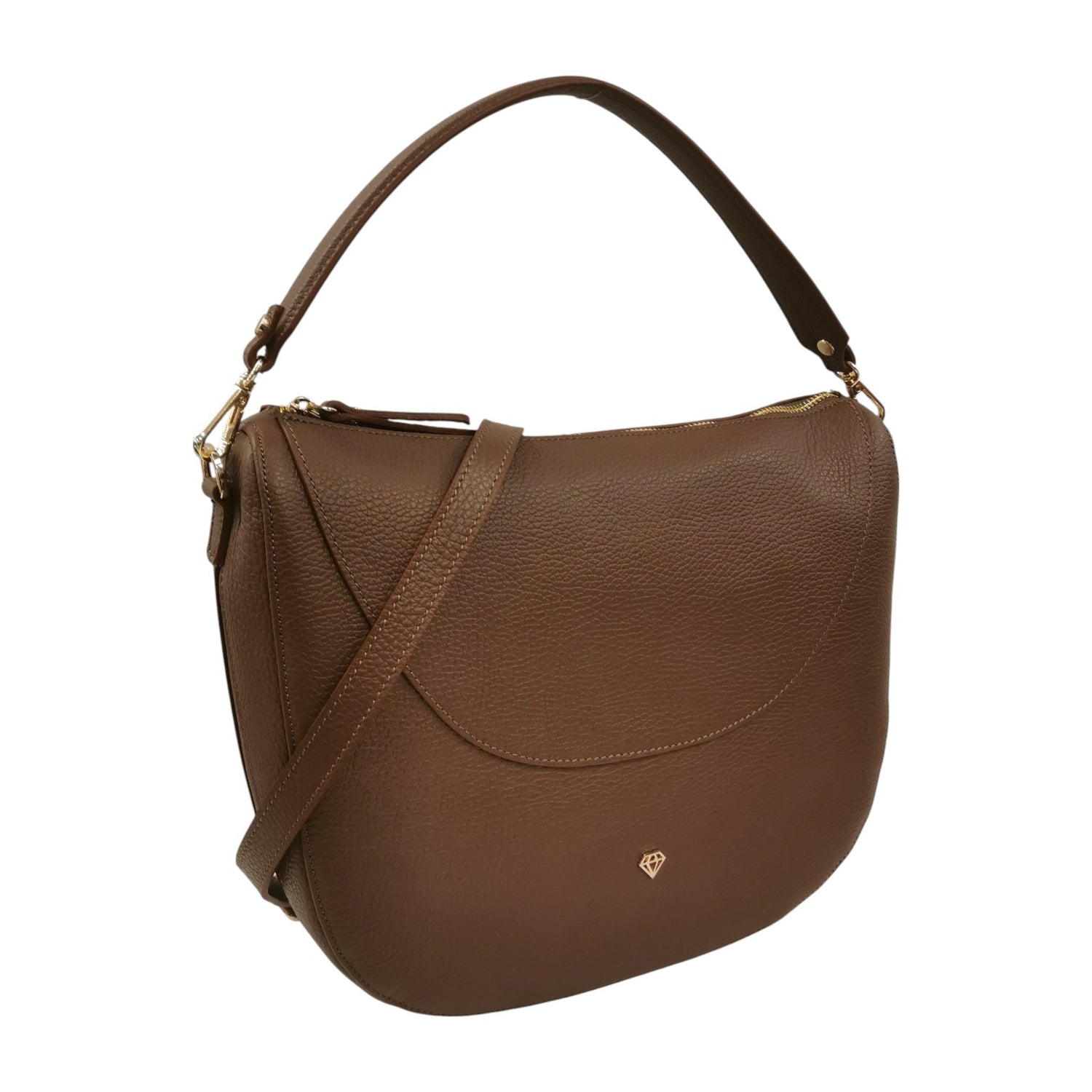 Caleidos Borsa a Spalla Donna in Pelle Castoro con Tracolla e Manico Removibile
