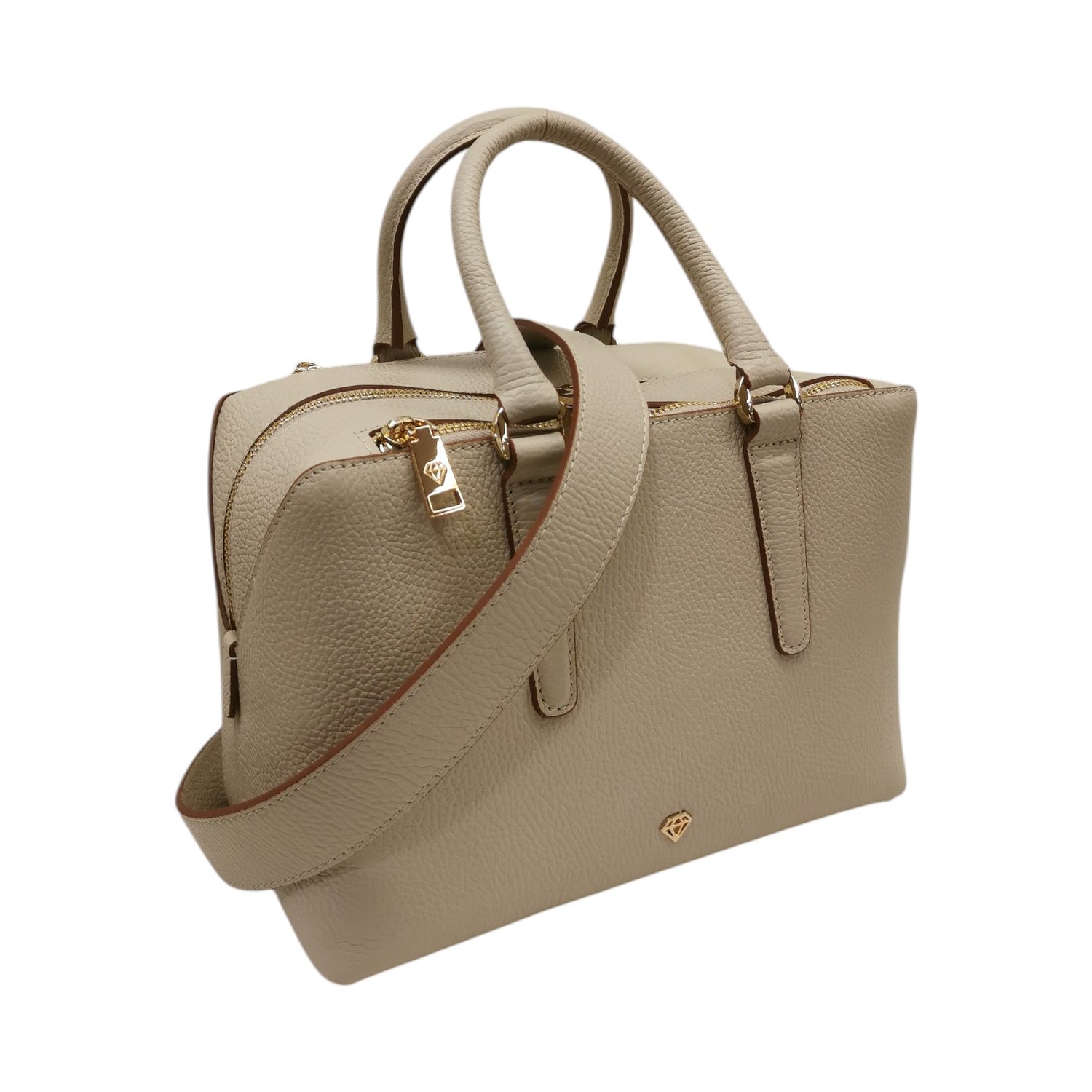 Caleidos Borsa a Mano Donna in Pelle Beige con Tracolla Larga