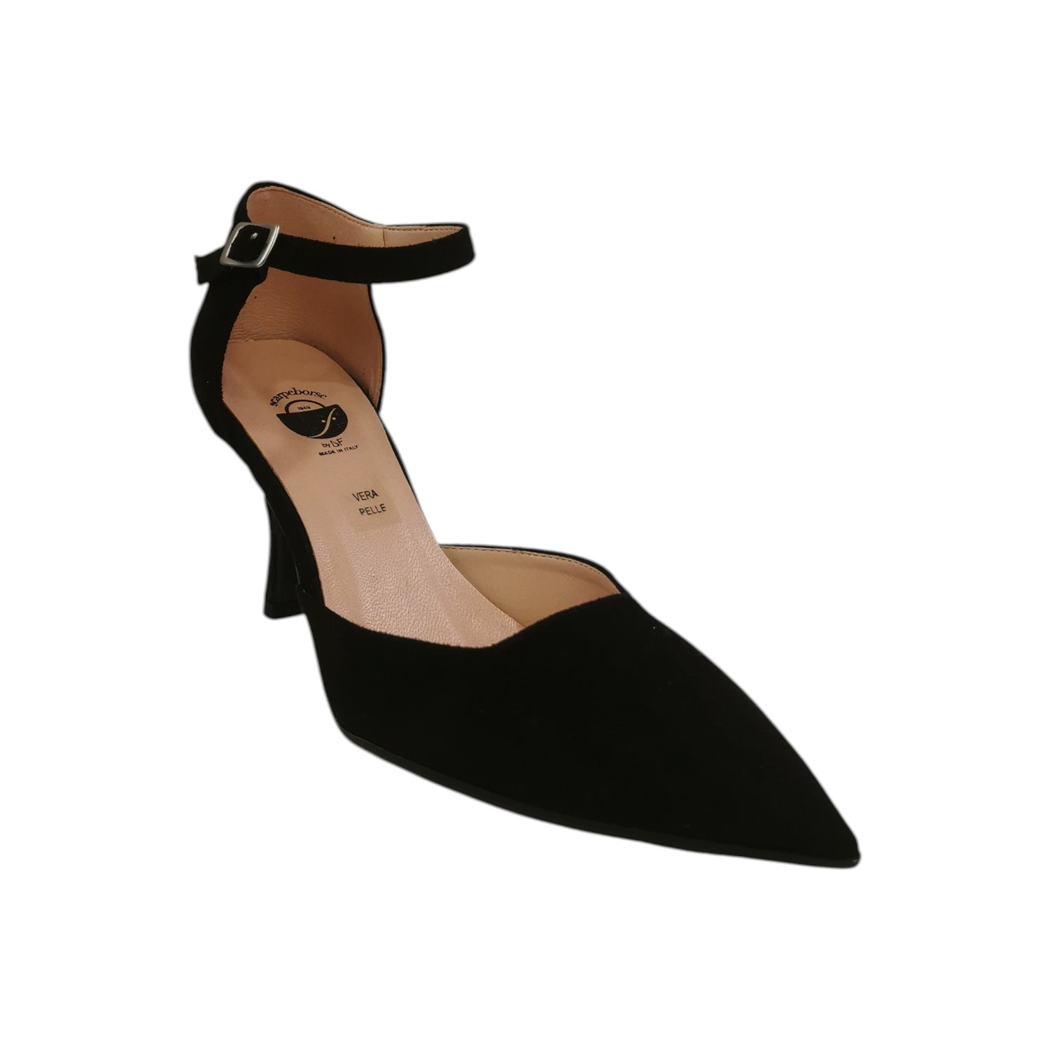 Scarpeborseonline Dècollettè Donna in Camoscio Nero con Cinturino e Tacco a Stiletto Alto 80mm