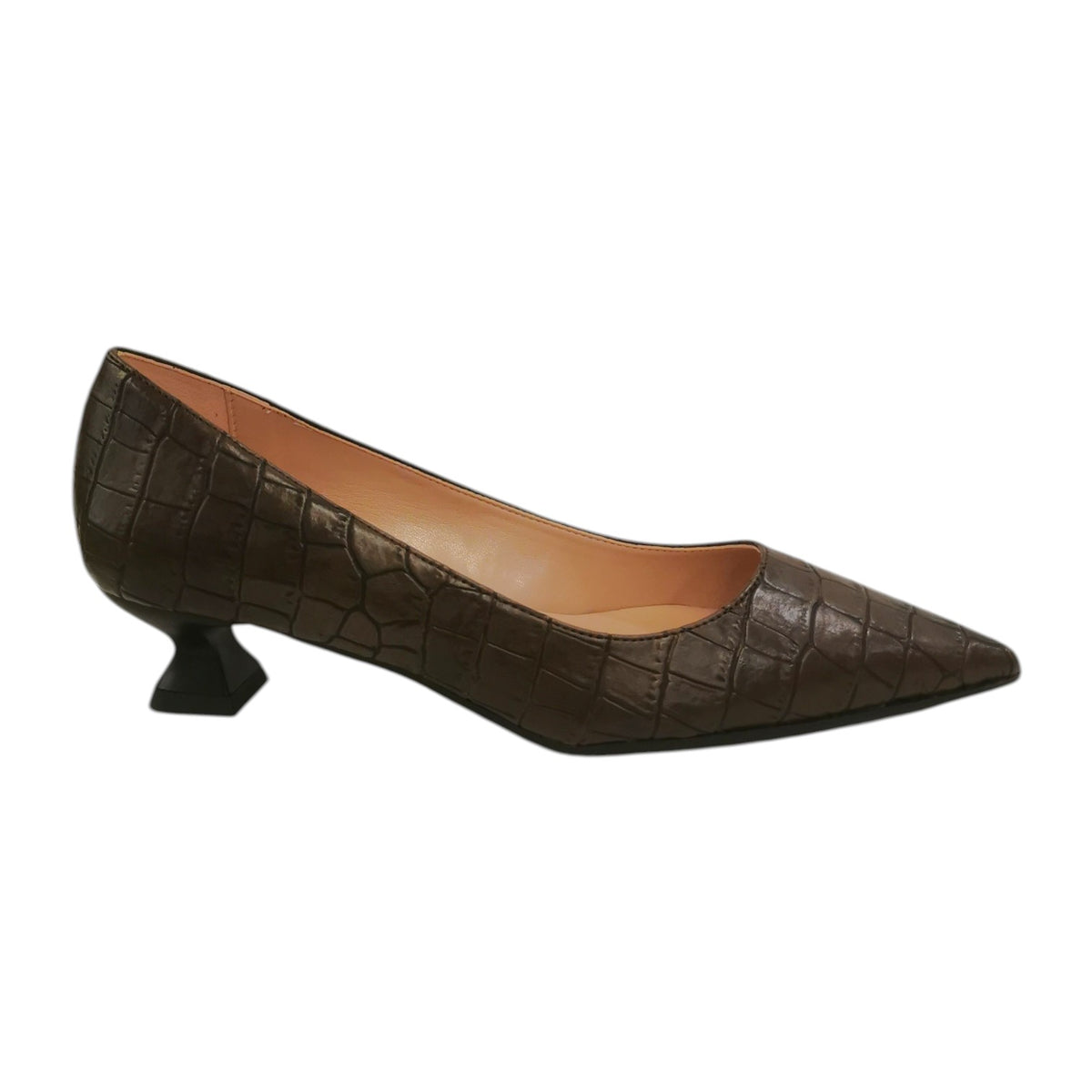Scarpeborseonline Dècollettè Donna in Ecopelle Testa di Moro Stampa Cocco con Tacco Alto 40mm