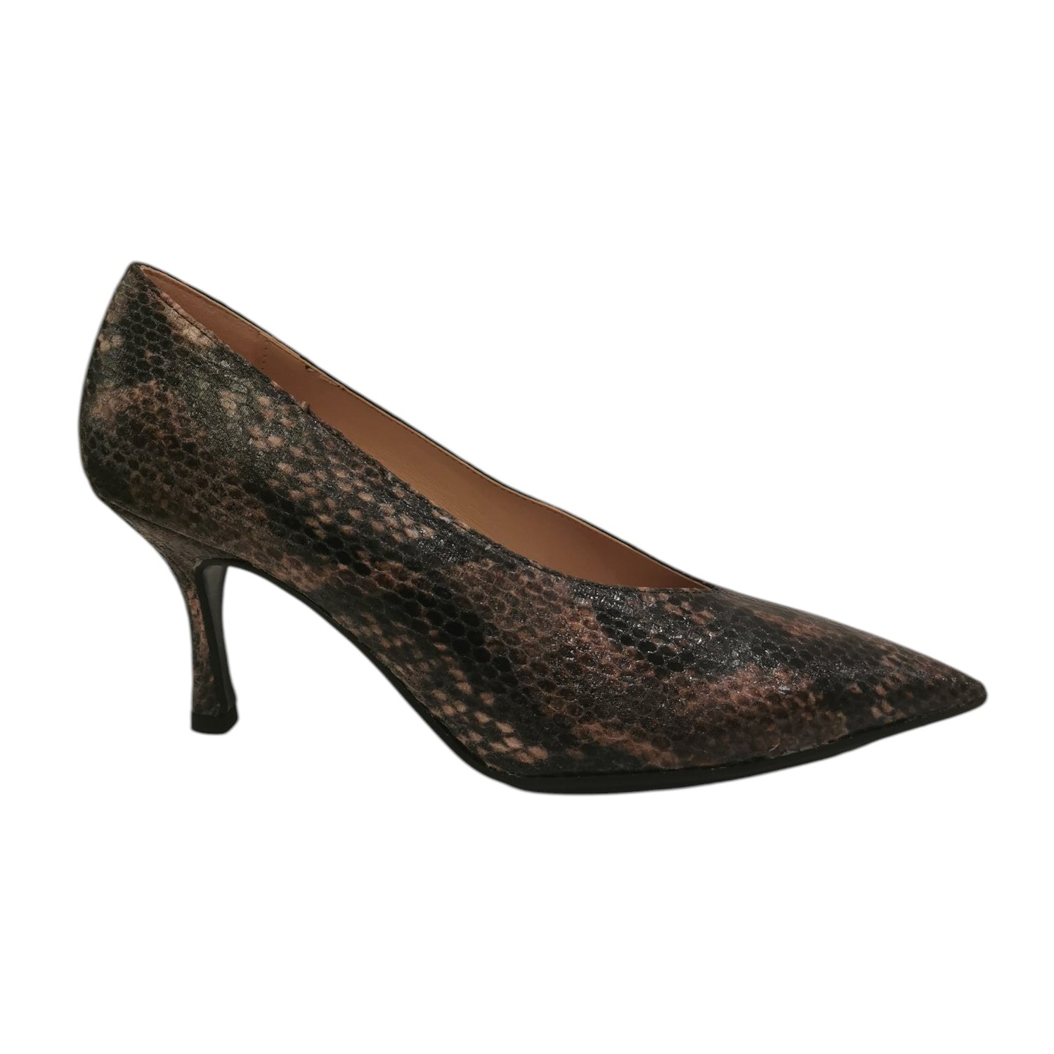 Scarpeborseonline Dècollettè Donna in Ecopelle Testa di Moro Pitonata con Tacco a Stiletto Alto 80mm