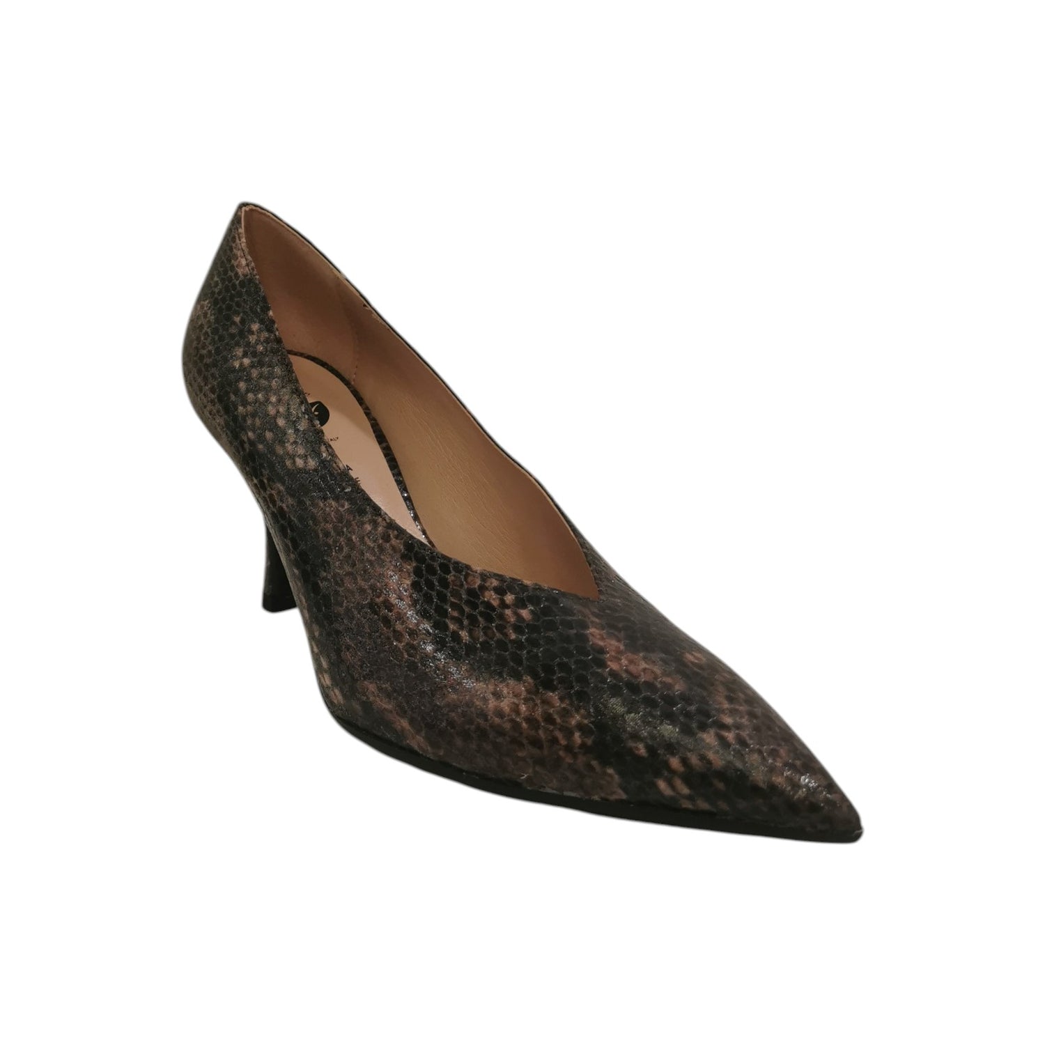 Scarpeborseonline Dècollettè Donna in Ecopelle Testa di Moro Pitonata con Tacco a Stiletto Alto 80mm