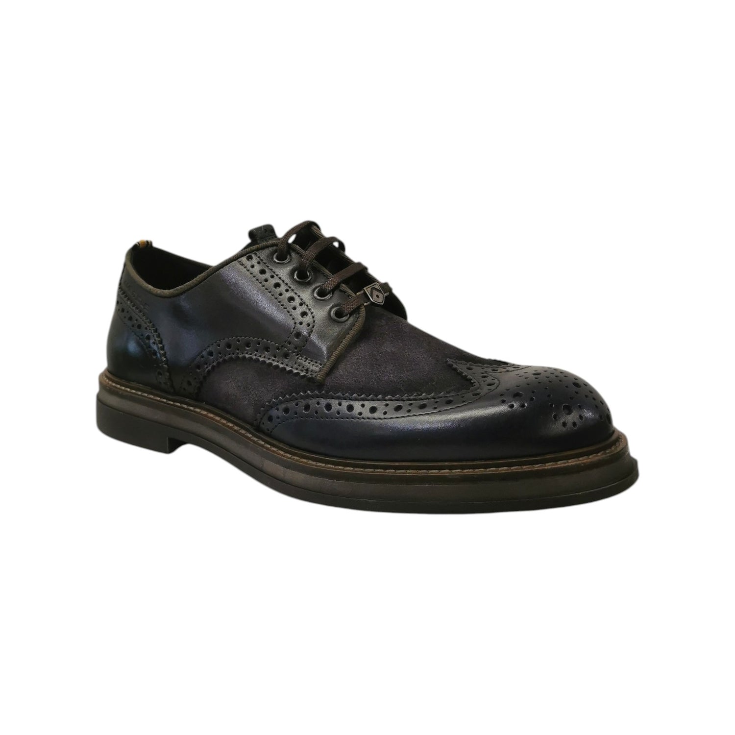 Ambitious Allacciato Uomo in Pelle Blu Stile Inglese
