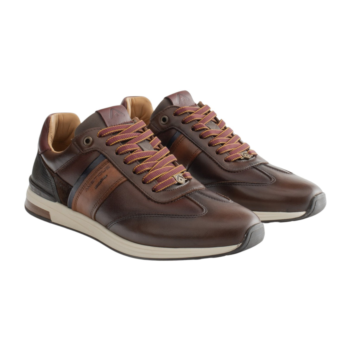 Ambitious Sneakers Uomo in Pelle Testa di Moro con Pannelli A Contrasto