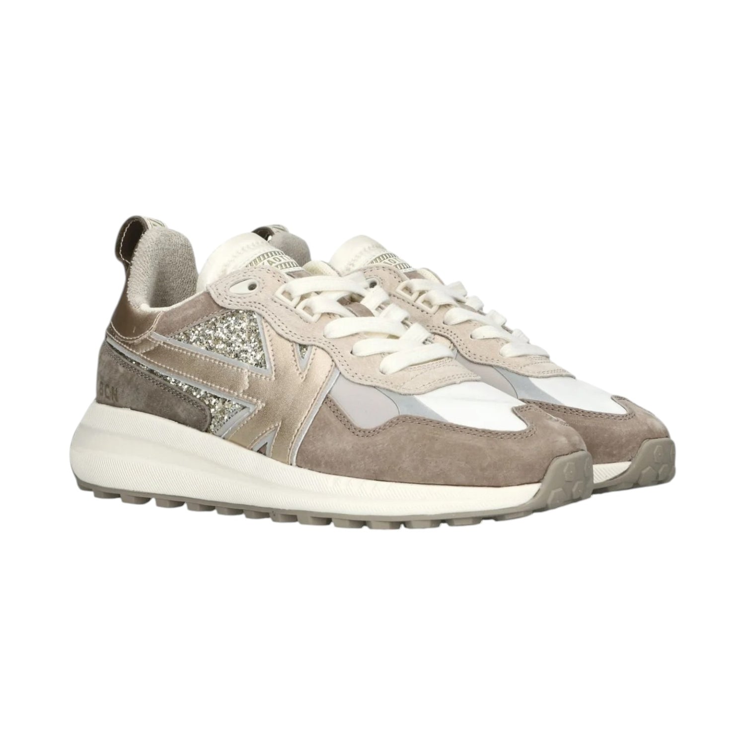 Kaotiko Sneakers Donna in Camoscio e Tessuto Champagne con Strass