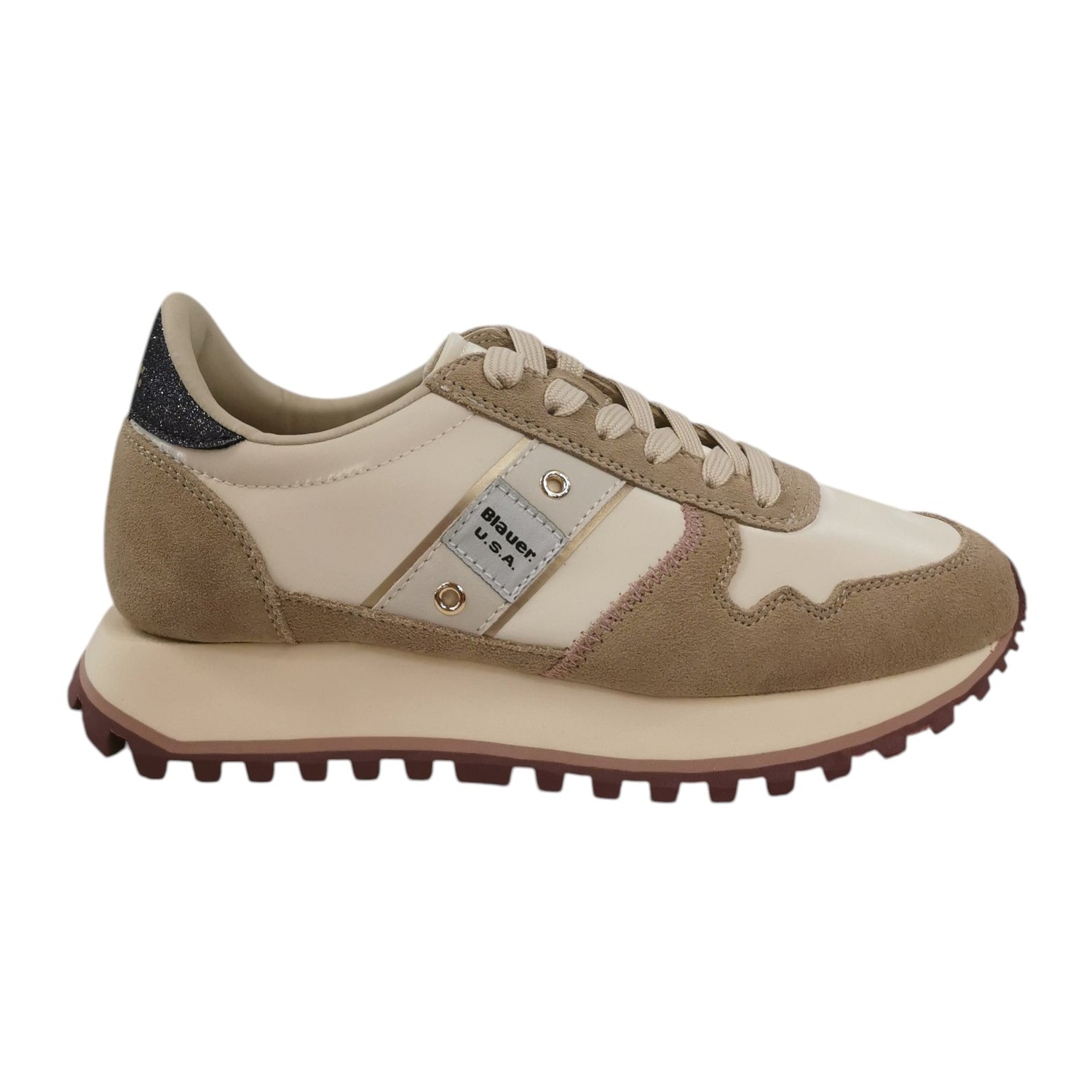 Blauer Sneakers Donna in Pelle e Camoscio Crema