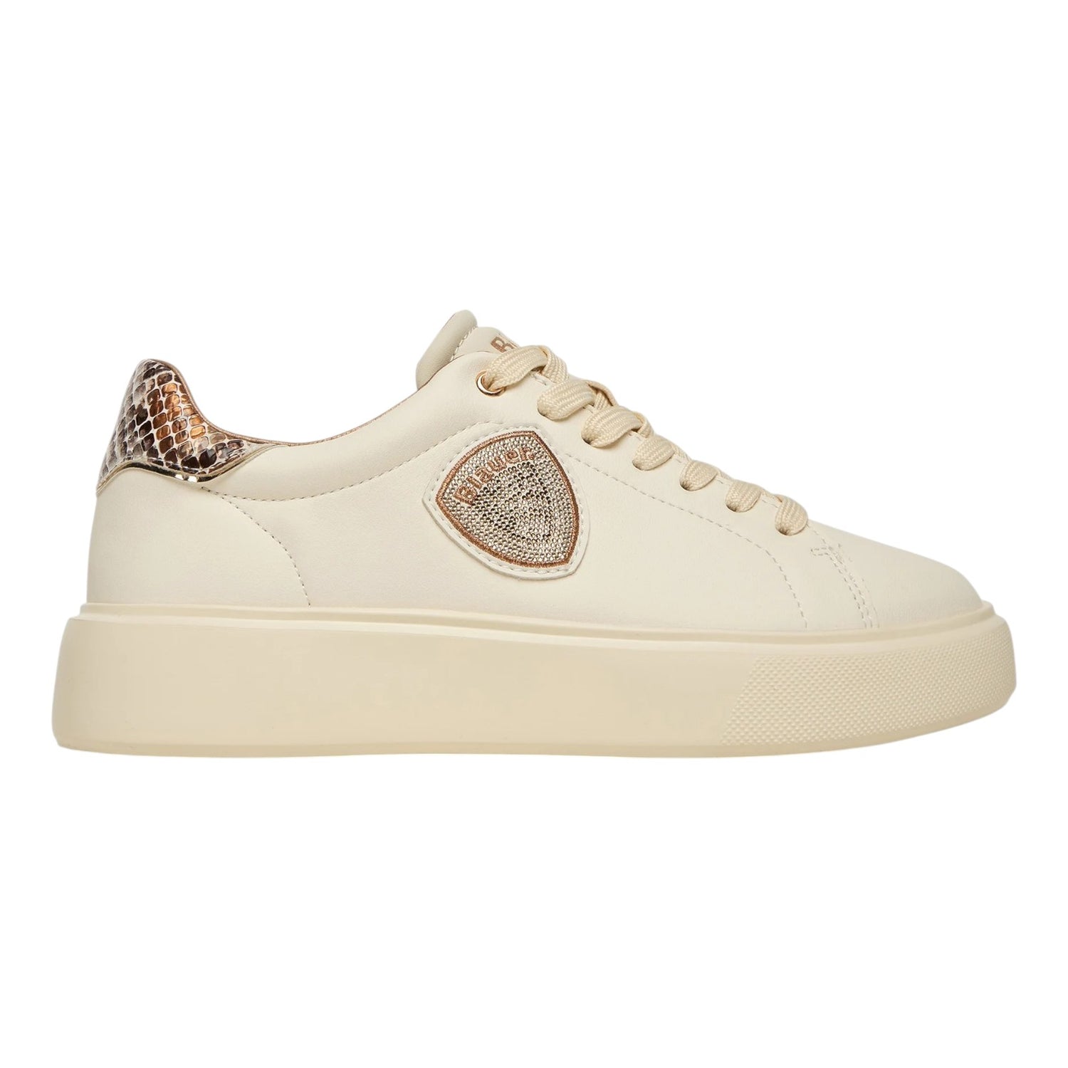 Blauer Sneakers Donna in Pelle Beige Pitone