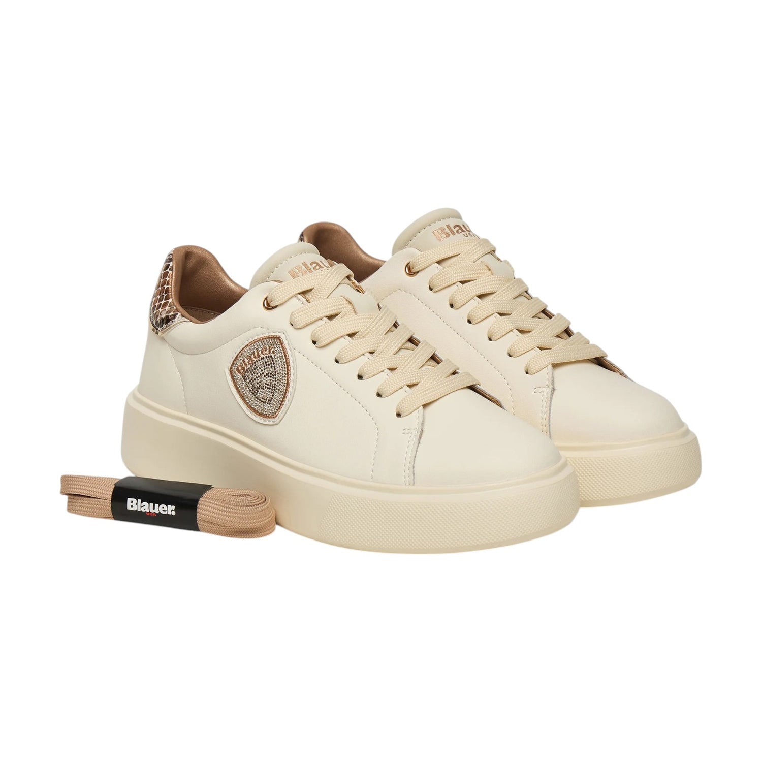 Blauer Sneakers Donna in Pelle Beige Pitone