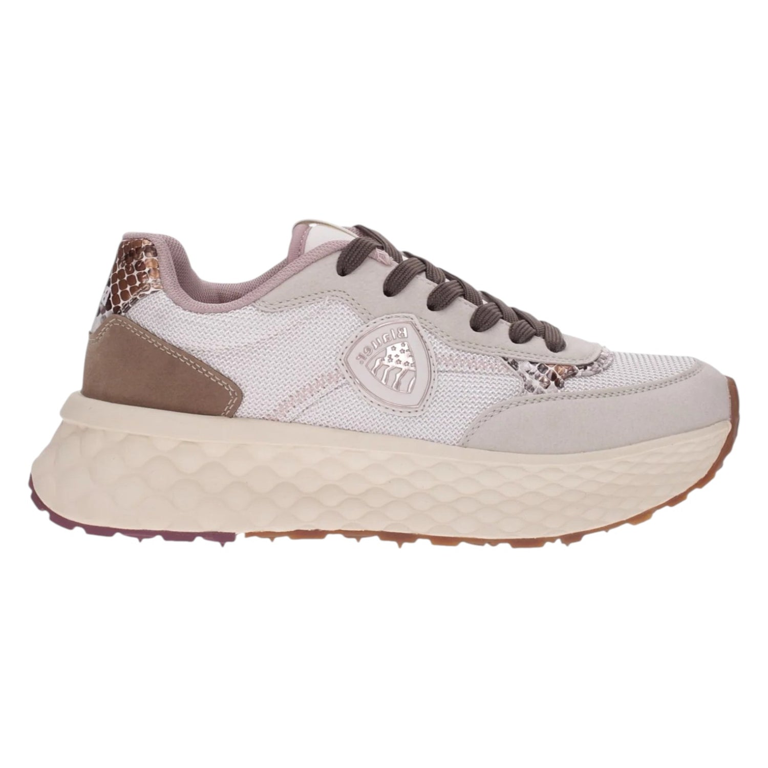 Blauer Sneakers Donna in Pelle e Camoscio Crema Marrone