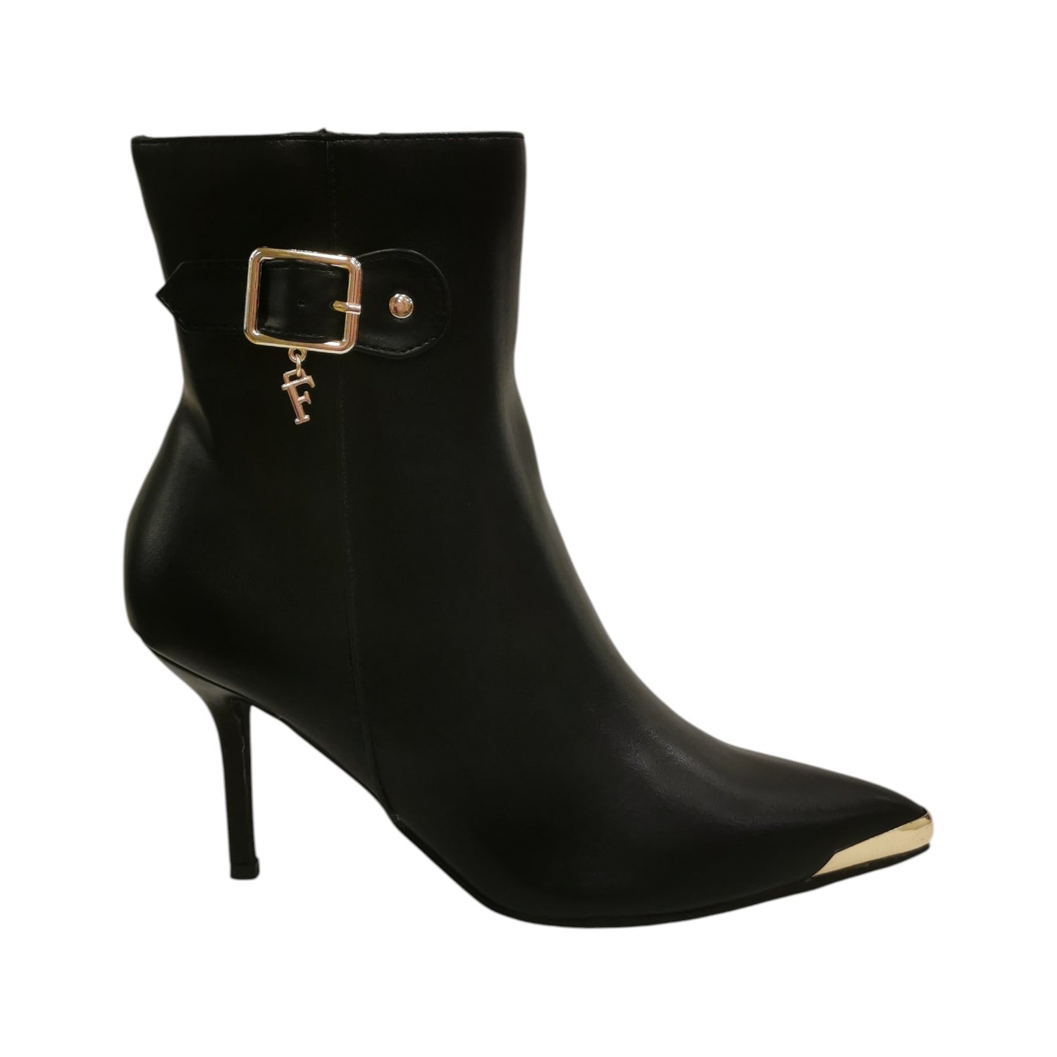 Ferrè Tronchetto Donna in Pelle Nera con Dettagli Oro e Tacco a Spillo Alto 80mm
