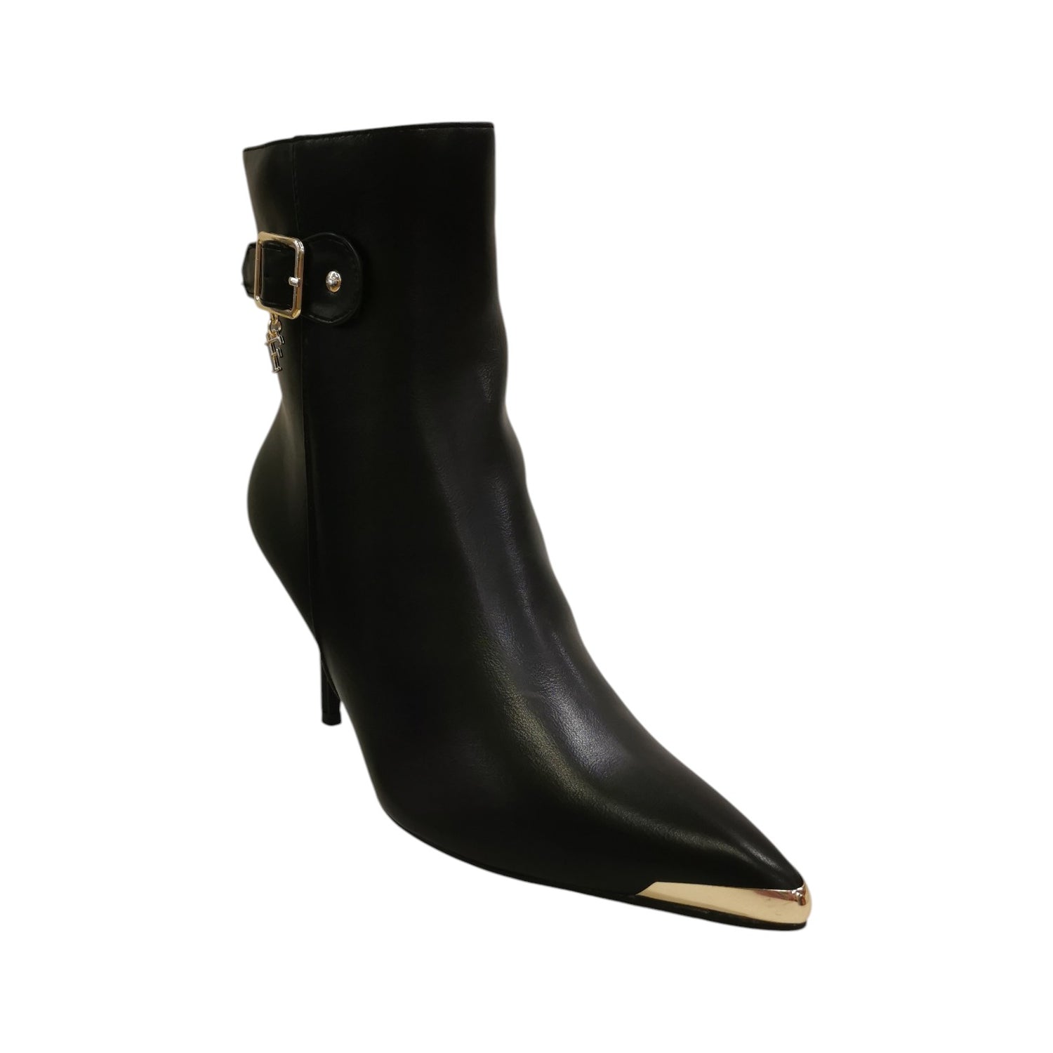 Ferrè Tronchetto Donna in Pelle Nera con Dettagli Oro e Tacco a Spillo Alto 80mm