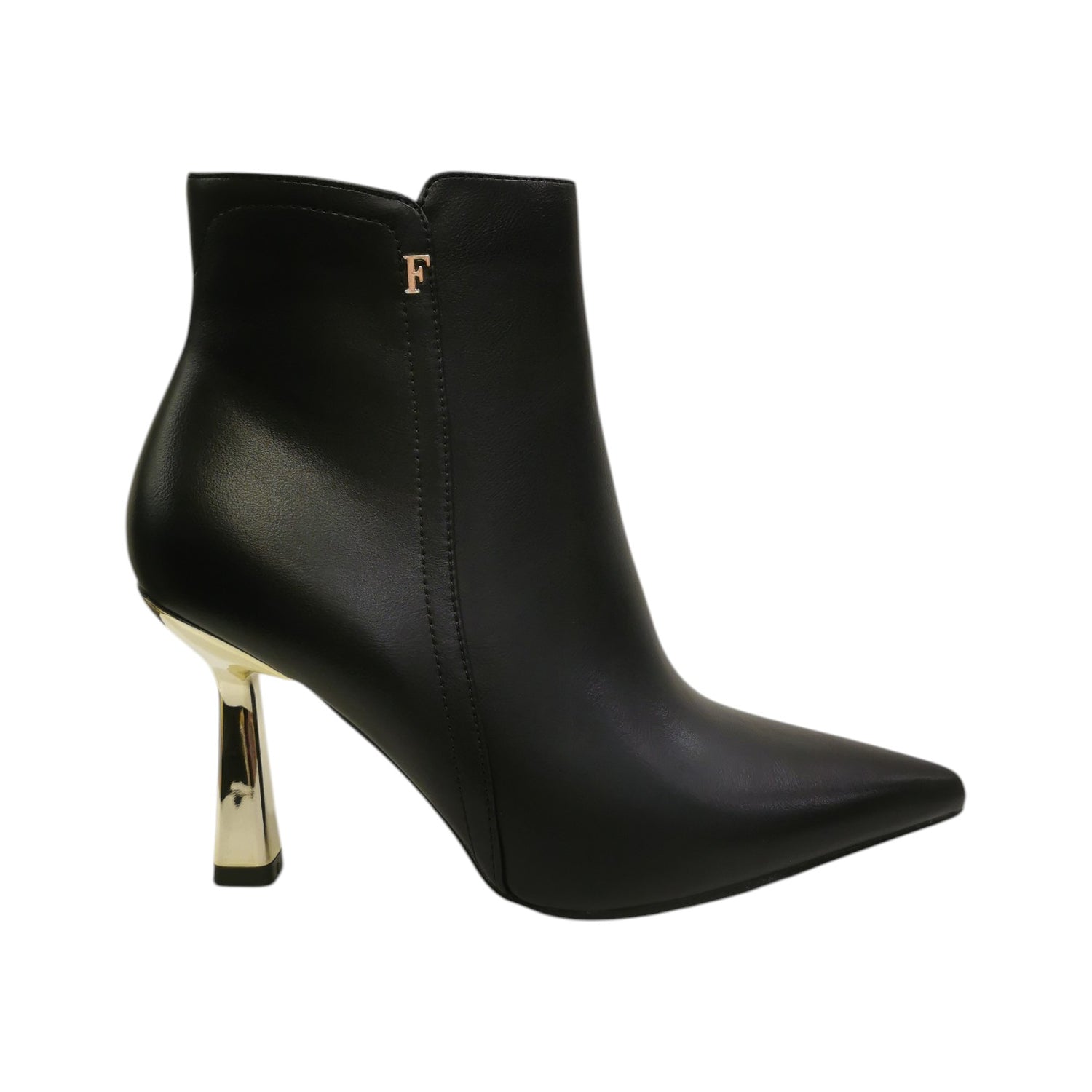 Ferrè Tronchetto Donna in Pelle Nera con Tacco Dorato Alto 90mm