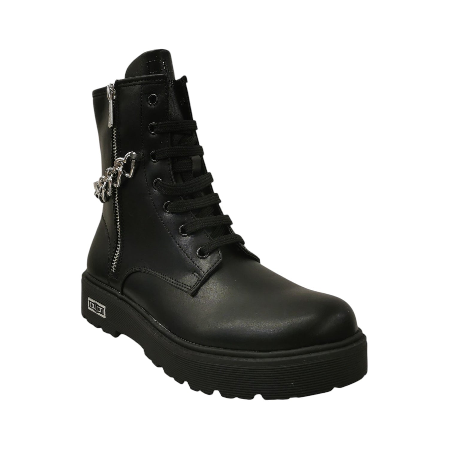 Cult Young Anfibio Bambina in Ecopelle Nera con Cuori e Cerniera