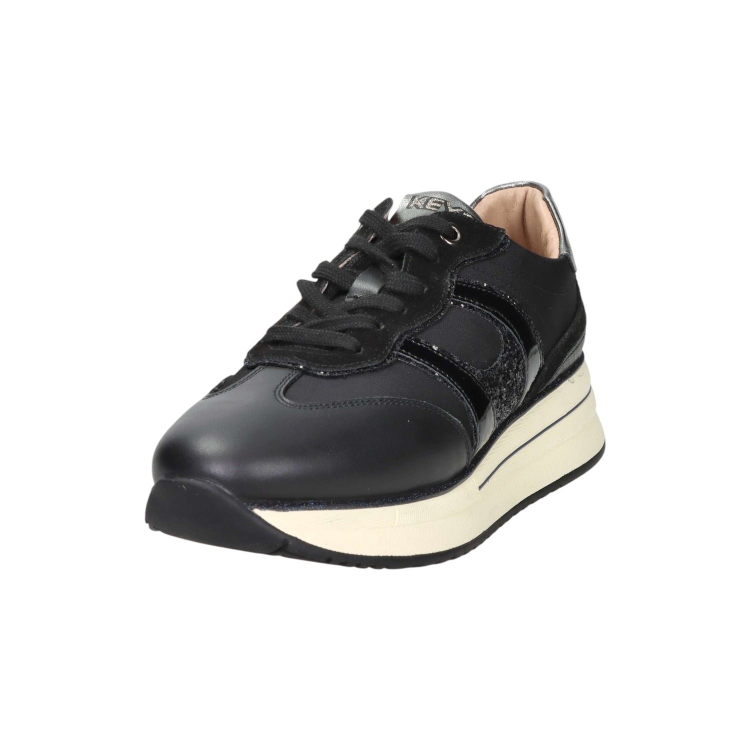 Keys Sneakers Platform Donna in Pelle Nera con Strass
