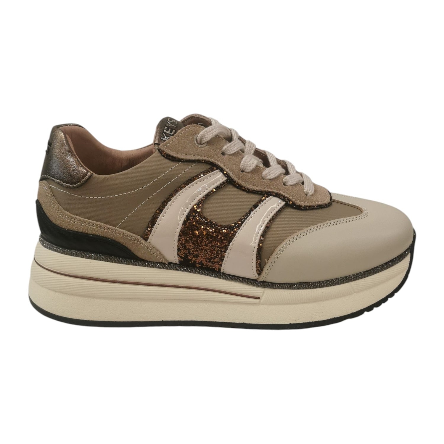 Keys Sneakers Platform Donna in Pelle Sabbia con Strass