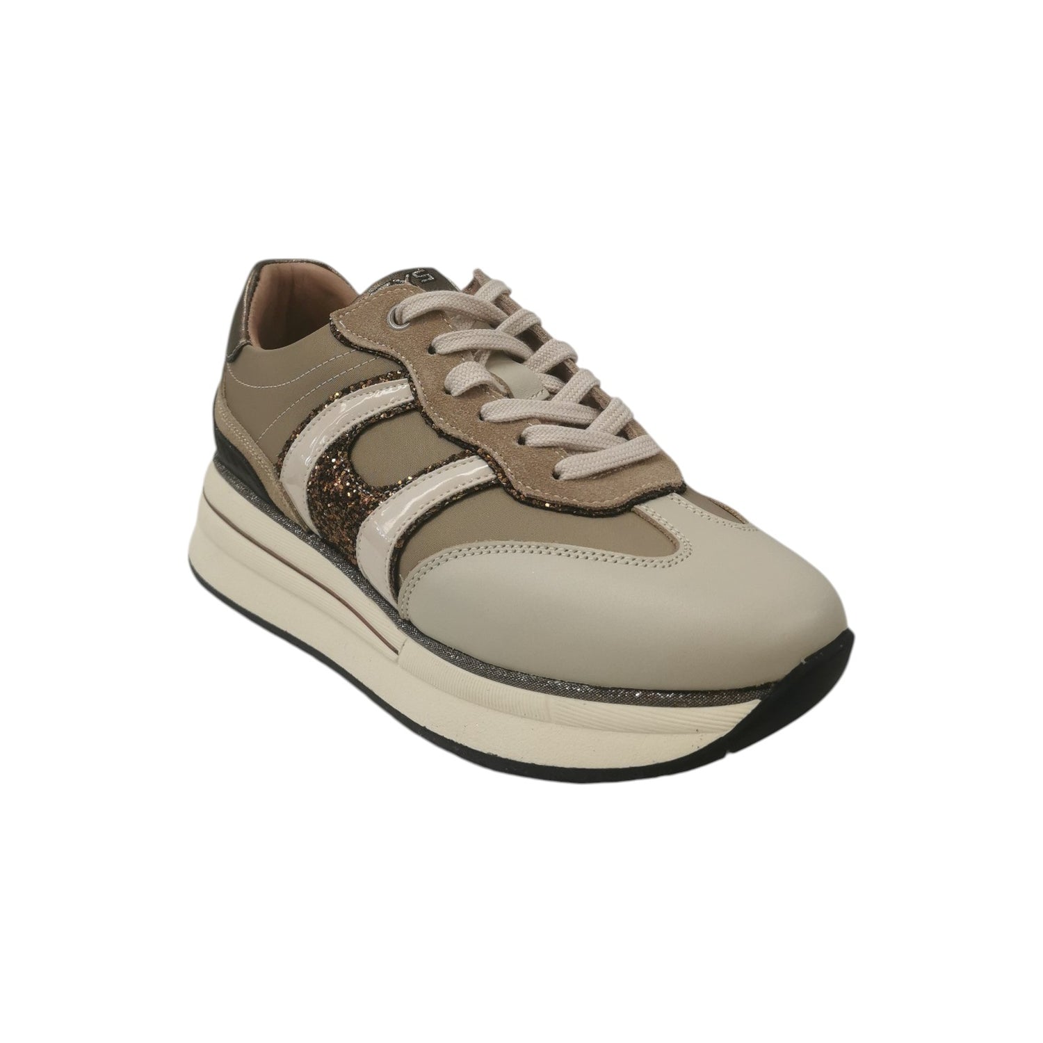 Keys Sneakers Platform Donna in Pelle Sabbia con Strass