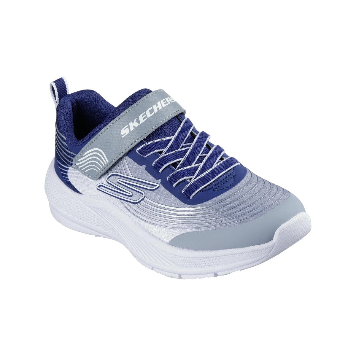 Skechers Sneakers Bambino in Tessuto Blu Grigio Microspec Advance con Strappo
