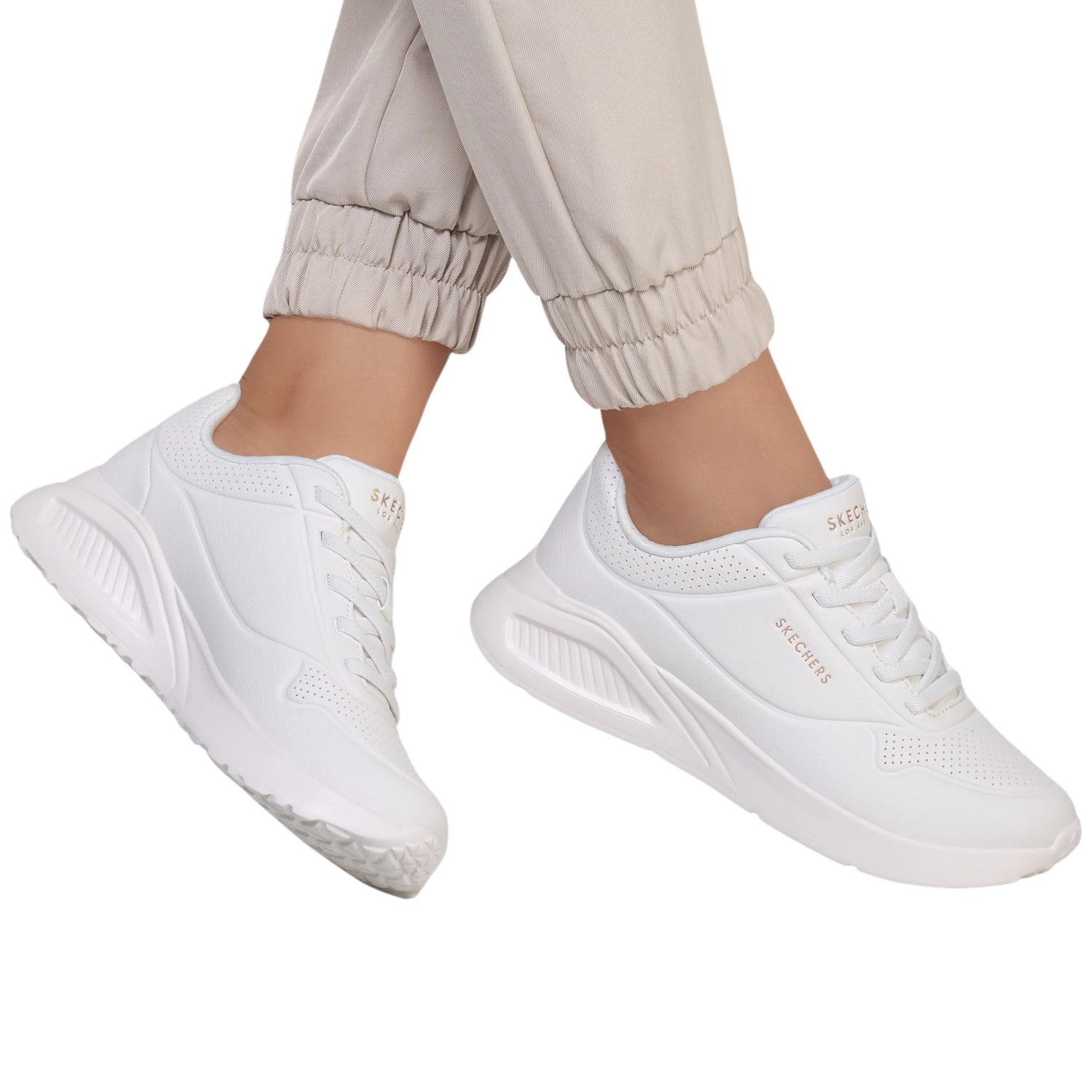 Skechers Slip On Donna in Ecopelle Bianca Uno Lite - Lite Work