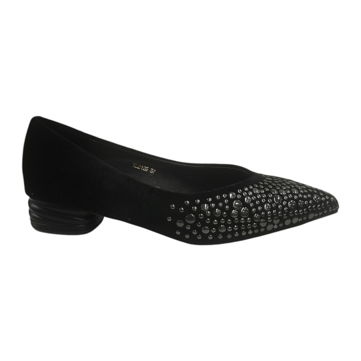 Luciano Barachini Ballerina Donna in Velluto Nero con Borchie e Tacco Largo Alto 30mm