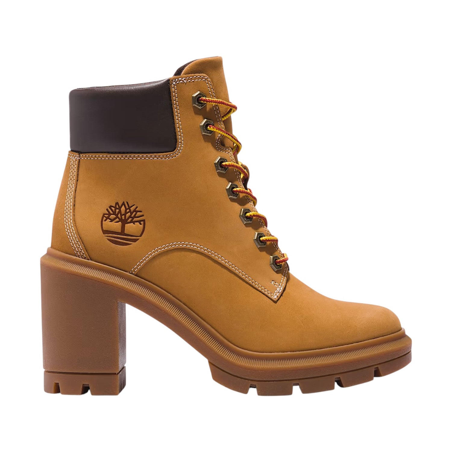 Timberland Stivaletto Donna in Nabuck Ocra con Tacco Largo Alto 100mm Allinghton Heights Mid Lace Up