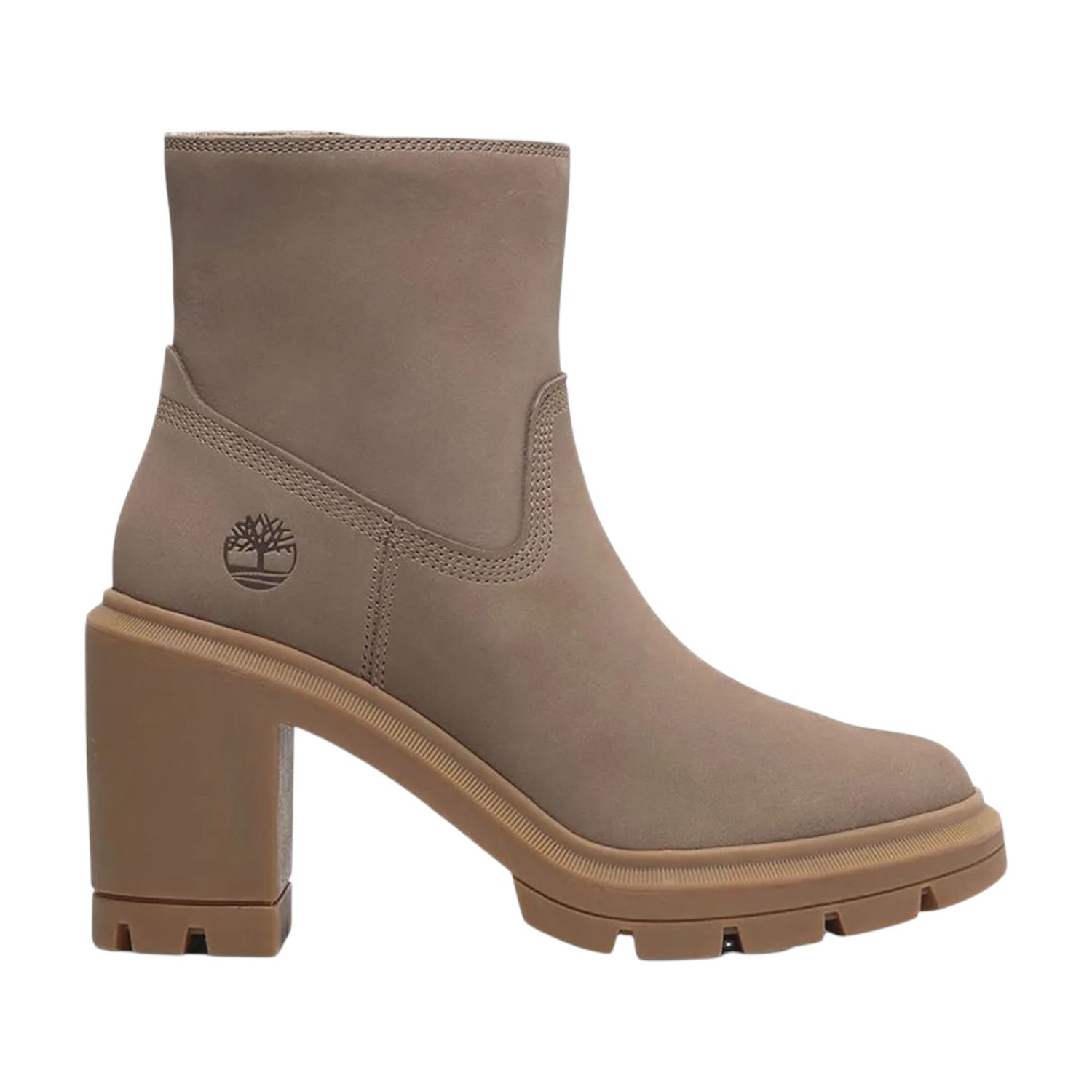 Timberland Stivaletto Donna in Nabuck Beige con Tacco Largo Alto 100m Allinghton Heights Mid Zip Up