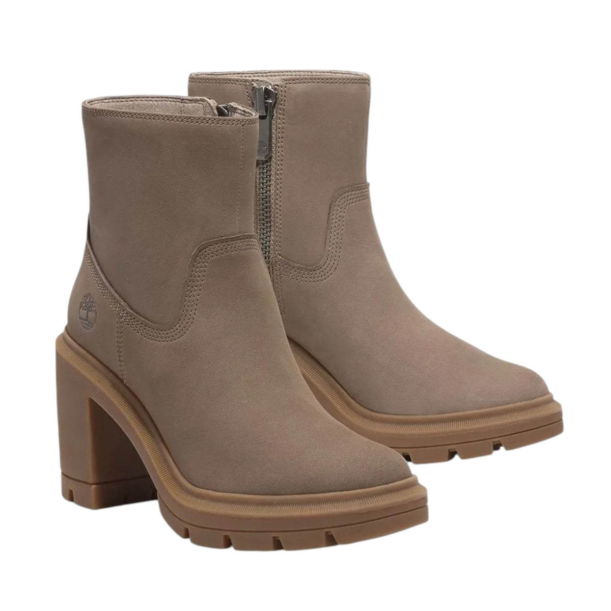 Timberland Stivaletto Donna in Nabuck Beige con Tacco Largo Alto 100m Allinghton Heights Mid Zip Up