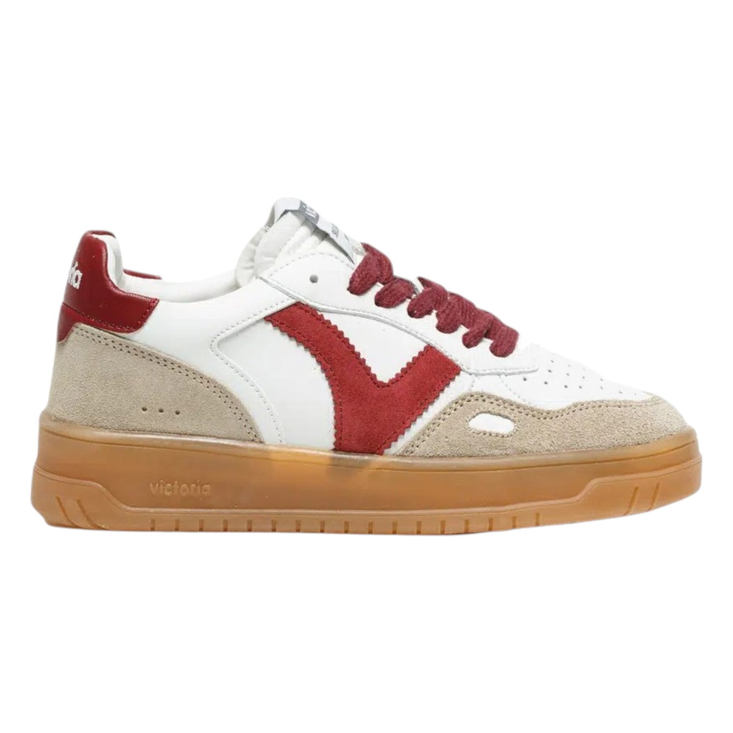 Victoria Sneakers Donna in Pelle e Camoscio Bianca Bordeaux