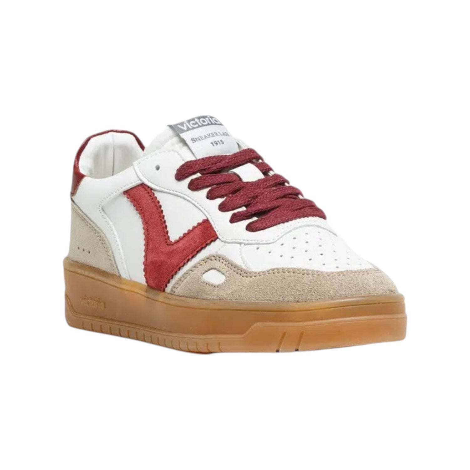 Victoria Sneakers Donna in Pelle e Camoscio Bianca Bordeaux