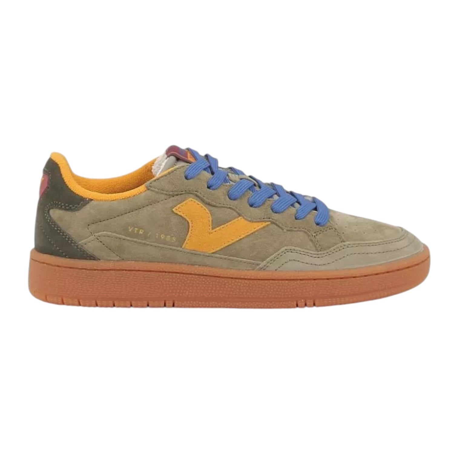 Victoria Sneakers Uomo in Camoscio Kaki con Lacci Blu