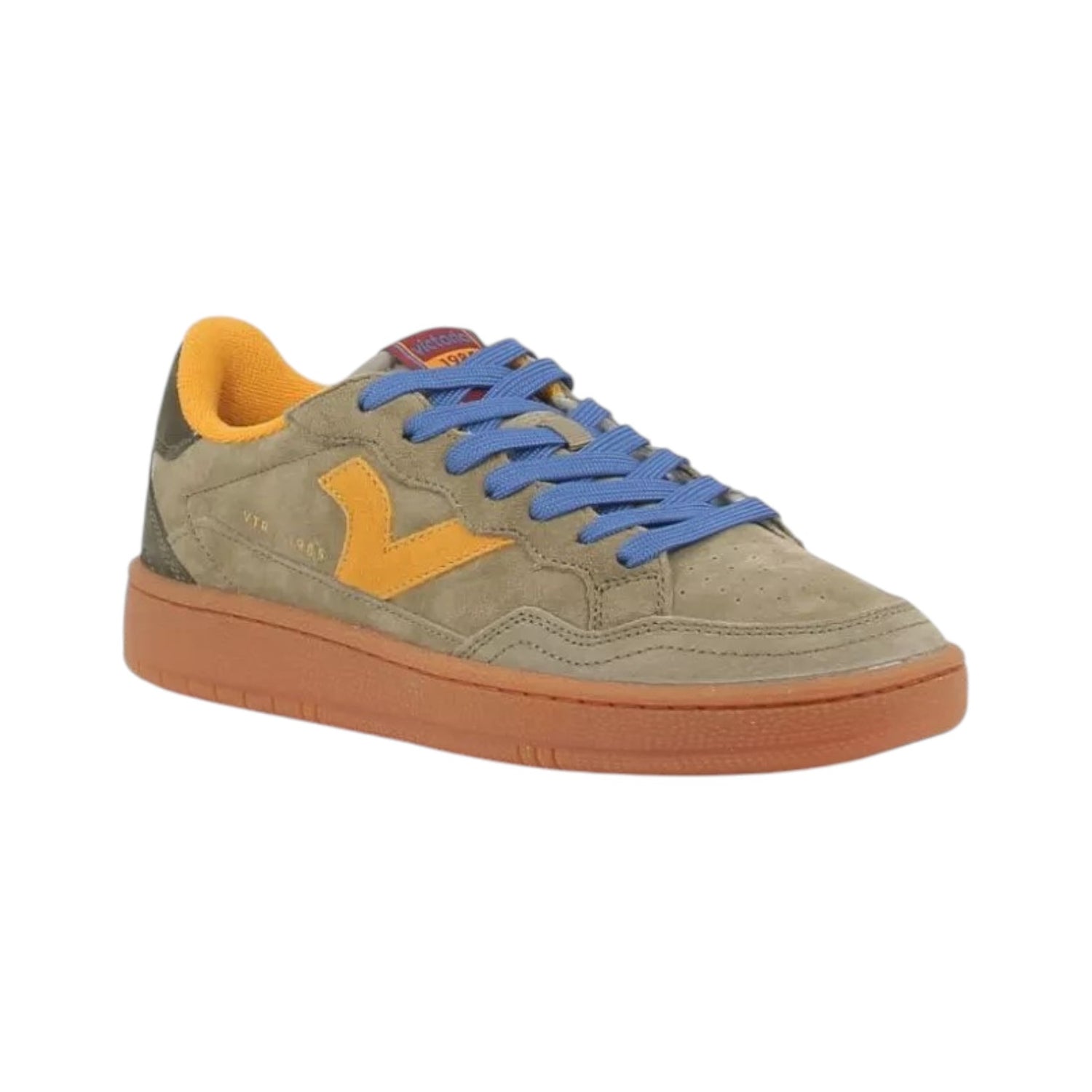 Victoria Sneakers Uomo in Camoscio Kaki con Lacci Blu