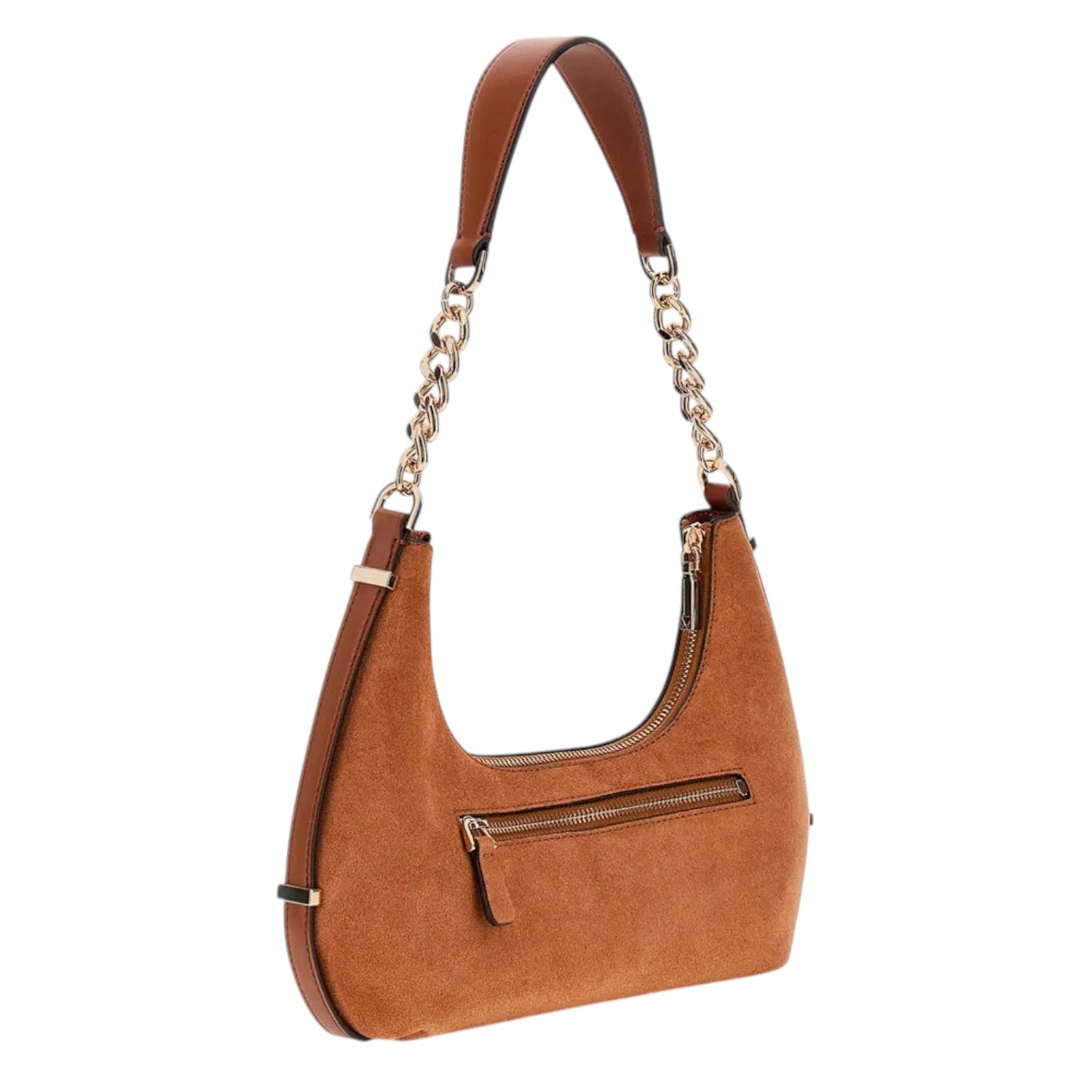 Guess Mini Borsa a Spalla Erenia Donna in Camoscio Sintetico Cognac Multi
