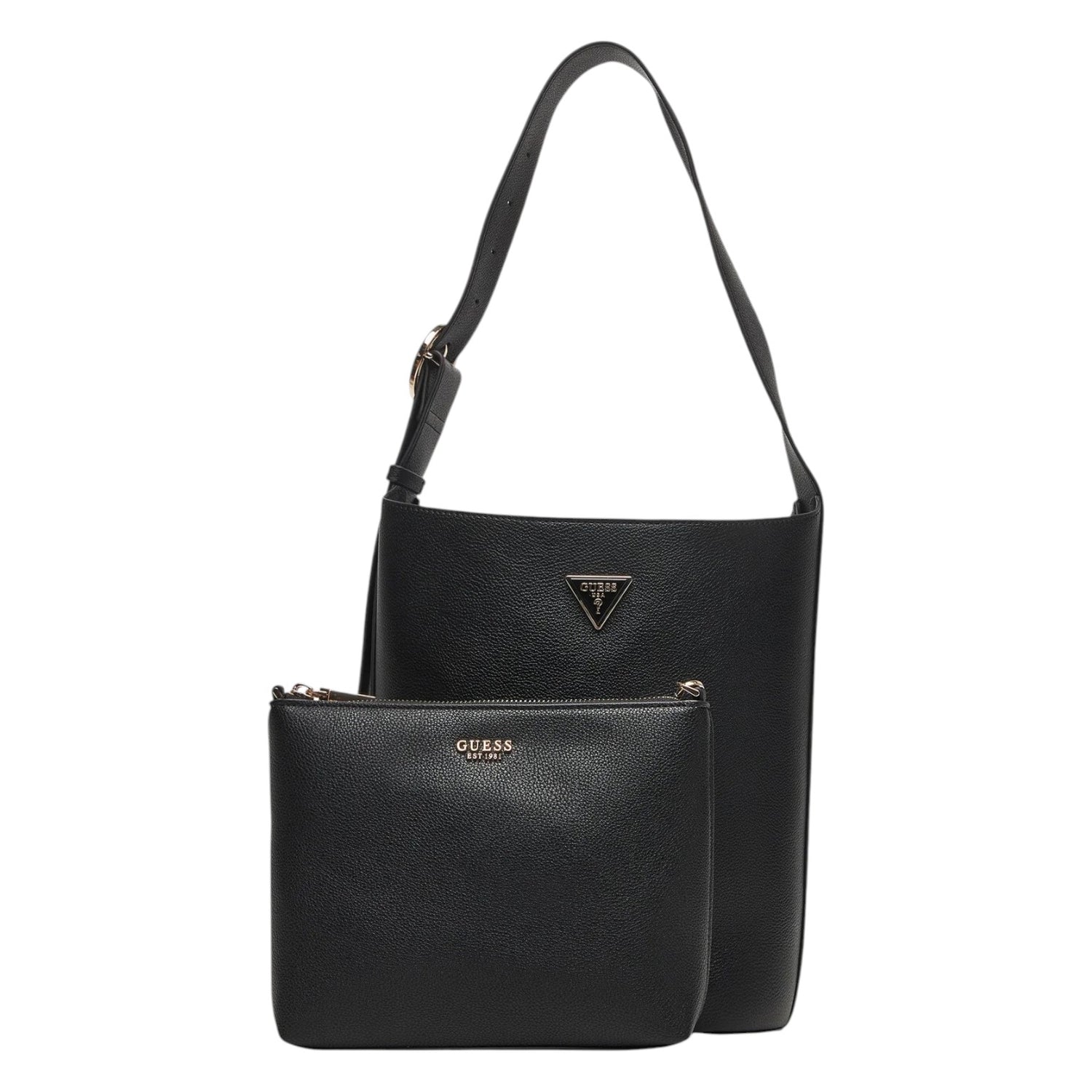 Guess Borsa a Spalla Meridian Donna in Ecopelle Nera con Pochette Interna