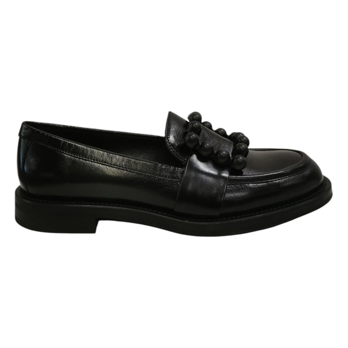 Frau Mocassino Donna in Pelle Nera con Accessorio