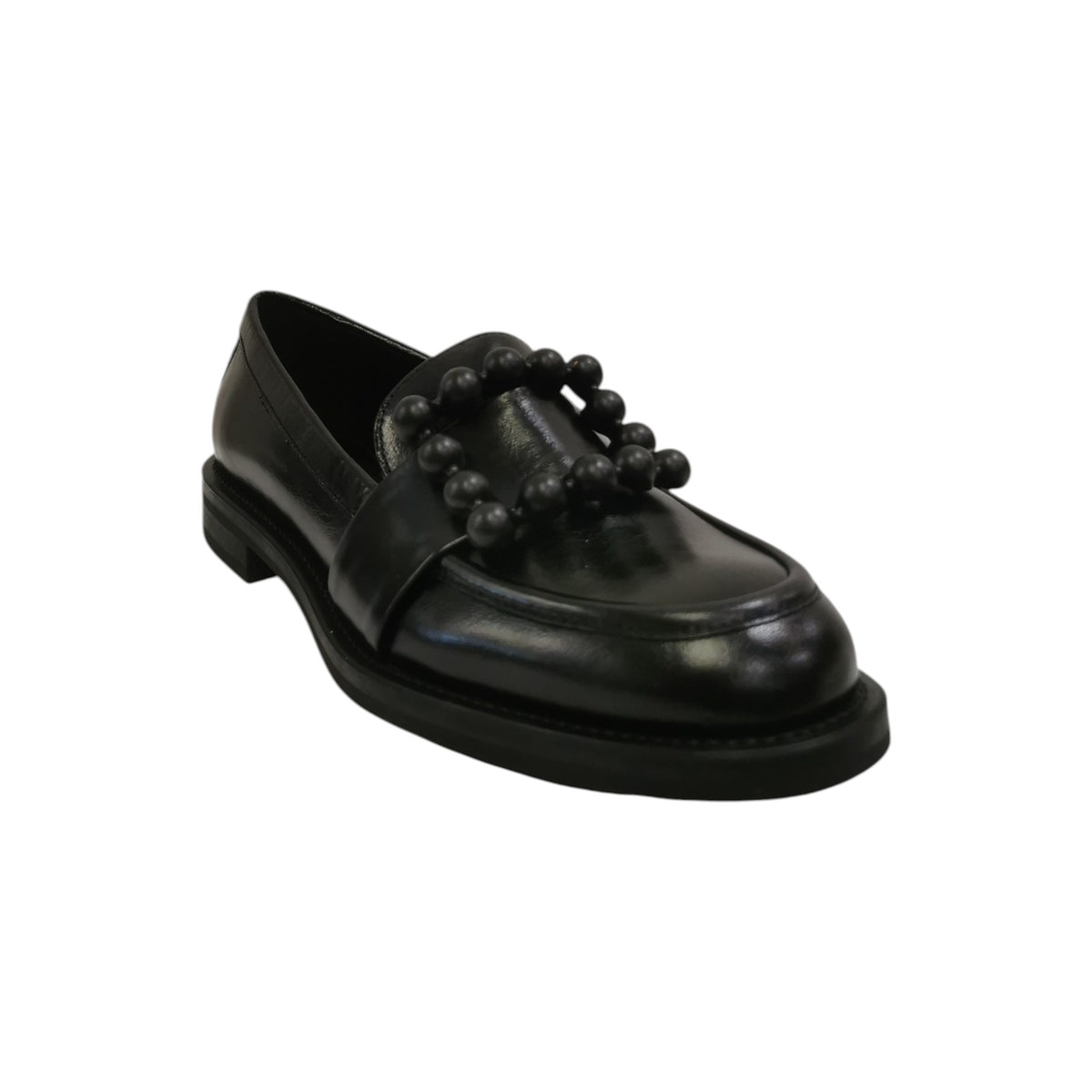 Frau Mocassino Donna in Pelle Nera con Accessorio