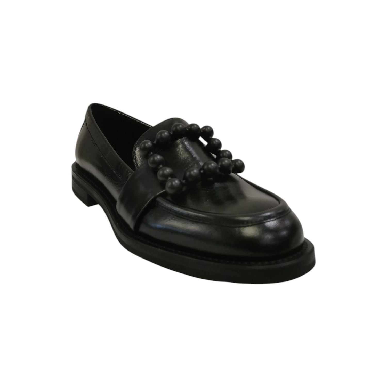 Frau Mocassino Donna in Pelle Nera con Accessorio