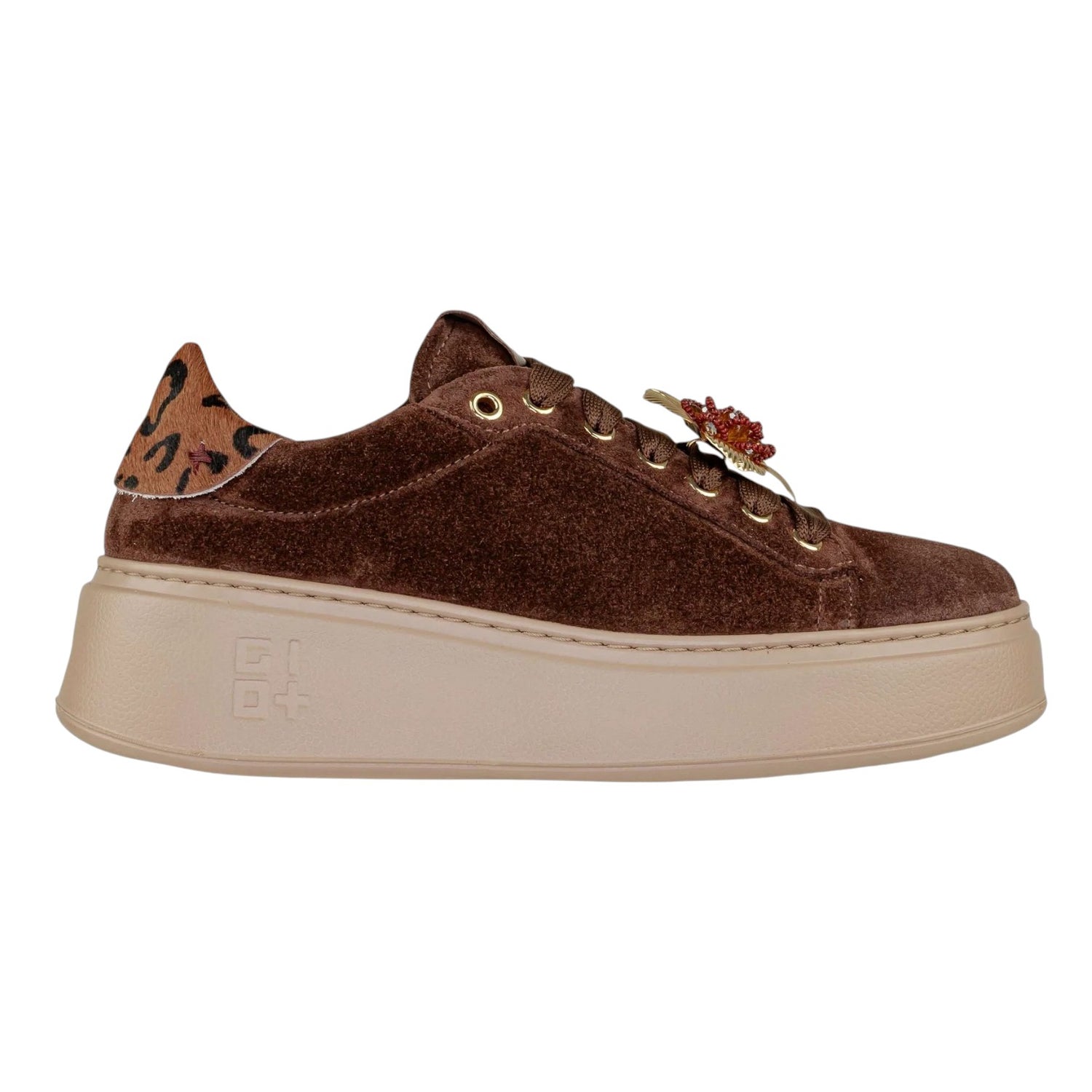 Gio+ Sneakers Platform Donna in Camoscio Cioccolato con Accessorio