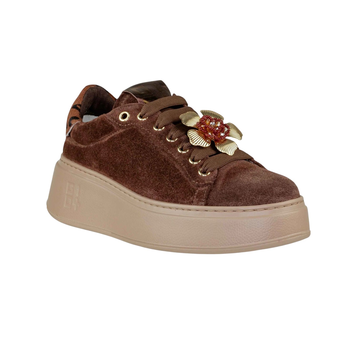 Gio+ Sneakers Platform Donna in Camoscio Cioccolato con Accessorio