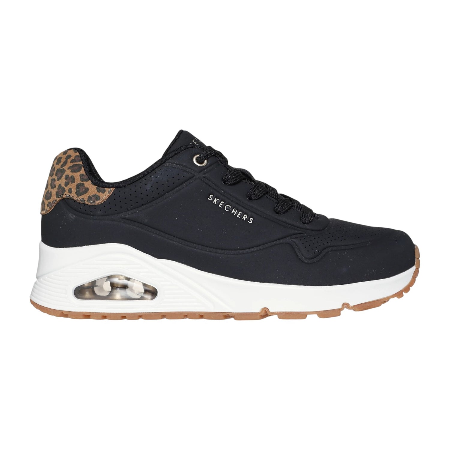Skechers Sneakers Donna in Ecopelle Nera Leopardato Uno - Jungle Nite