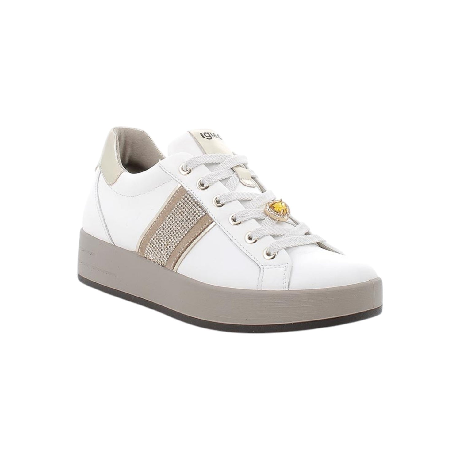 Igi&Co Sneakers Donna in Pelle Bianca con Strass e Accessorio