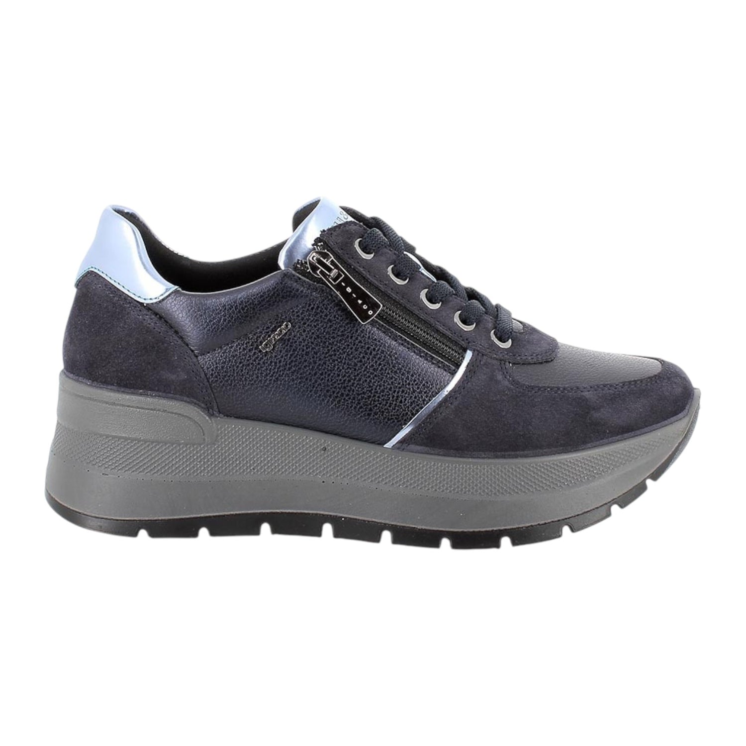 Igi&Co Sneakers Donna in Pelle e Camoscio Marrone Blu con Lacci e Zip Laterale